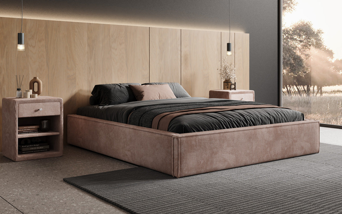 Designer Polsterbett Base mit Stauraum ohne Headboard in Cord
