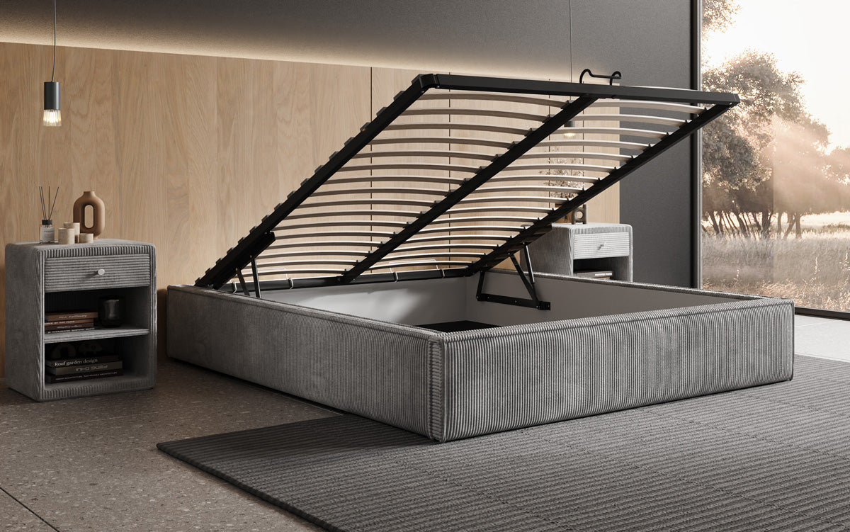 Designer Polsterbett Base mit Stauraum ohne Headboard in Cord