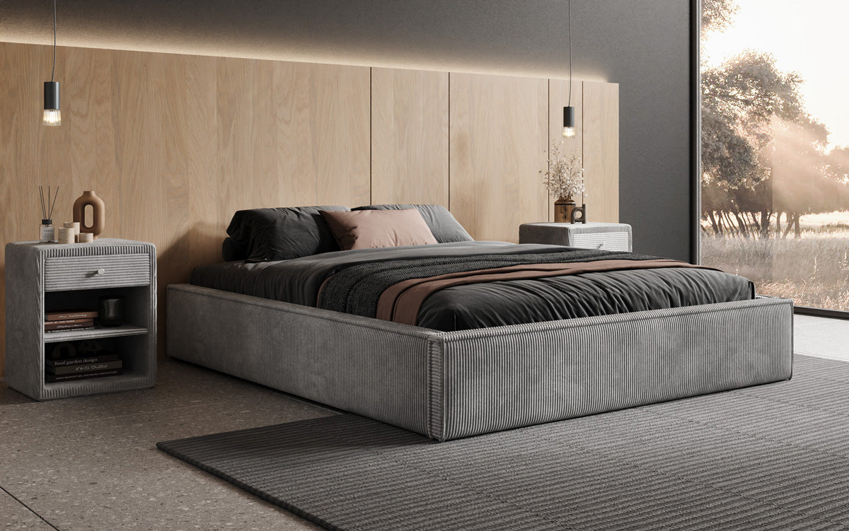 Designer Polsterbett Base mit Stauraum ohne Headboard in Cord