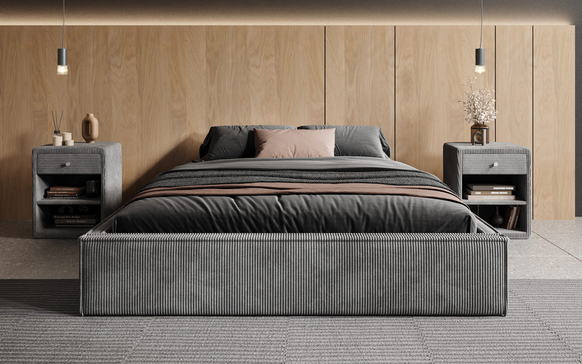 Designer Polsterbett Base mit Stauraum ohne Headboard in Cord