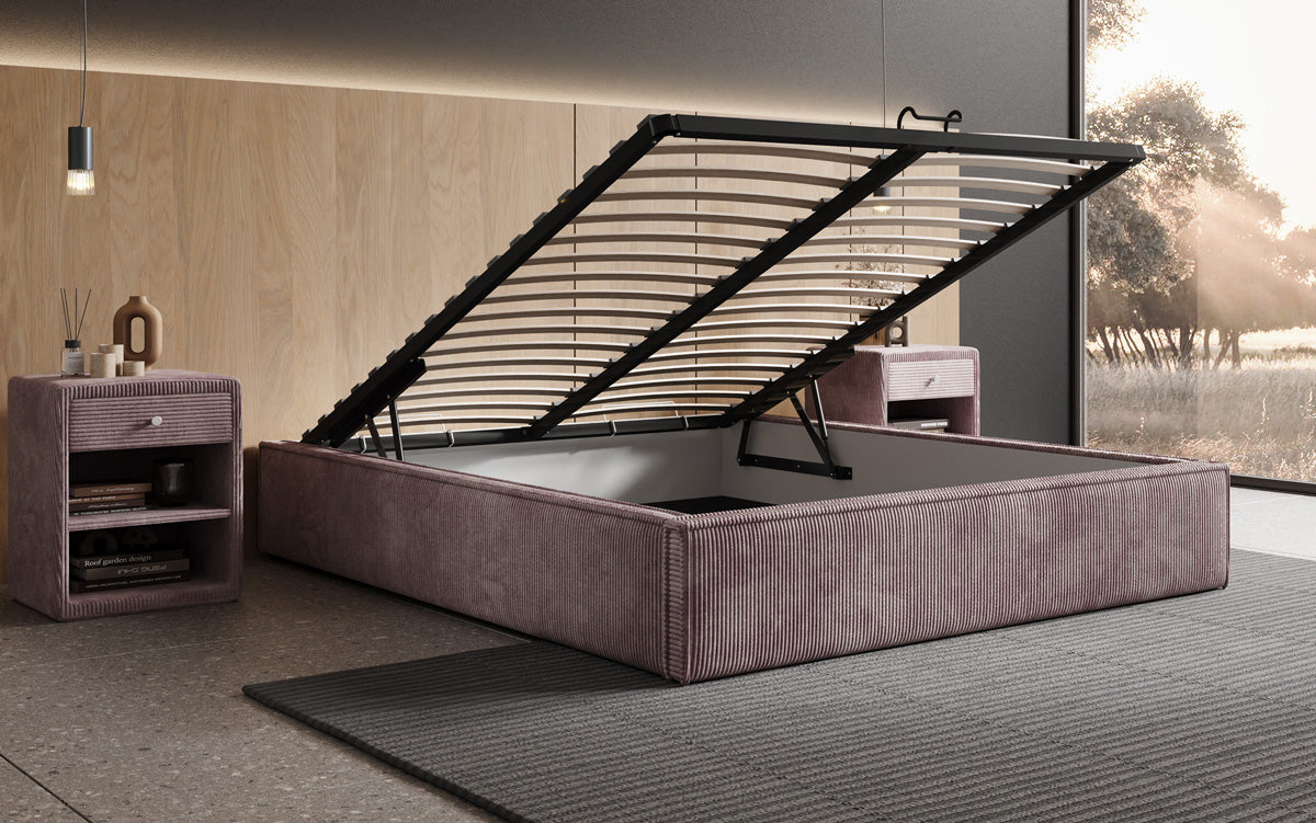 Designer Polsterbett Base mit Stauraum ohne Headboard in Cord