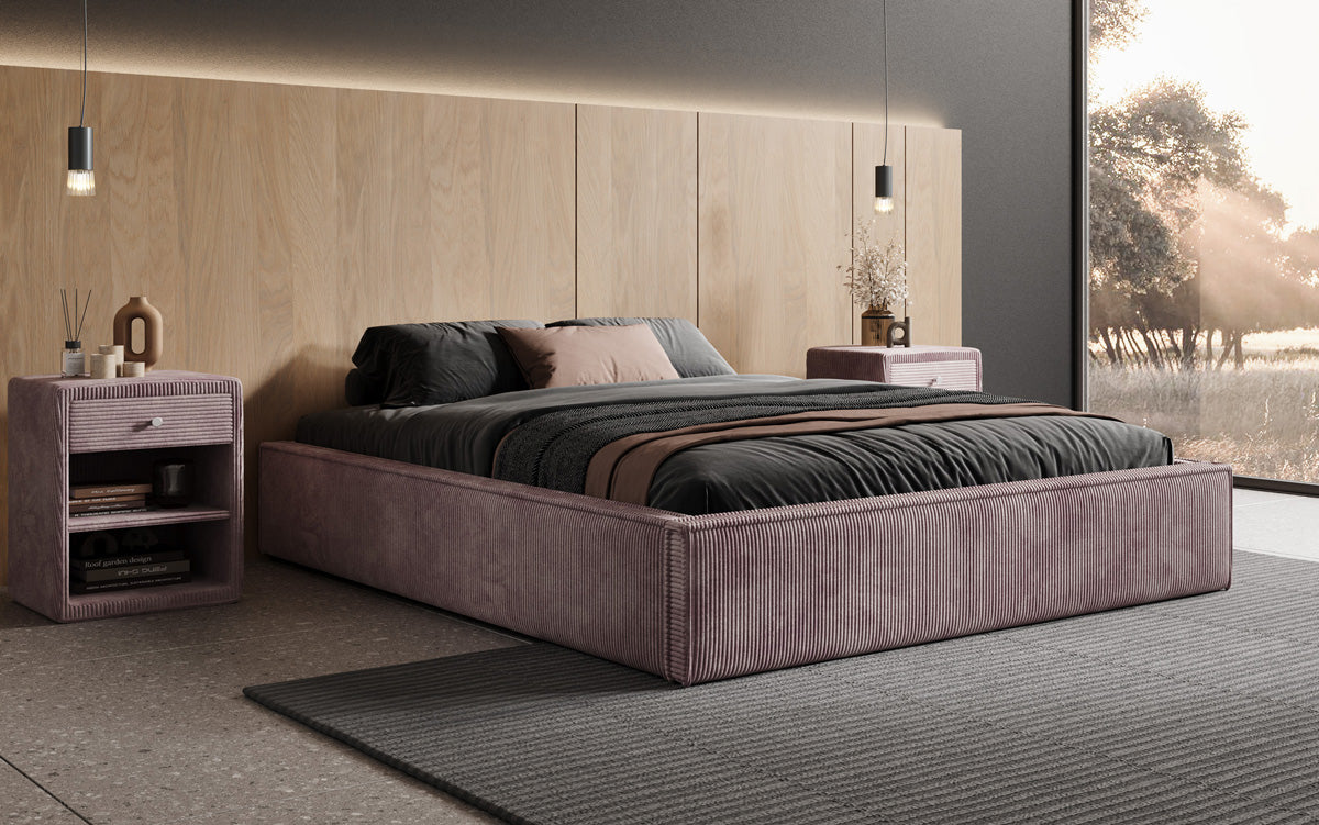 Designer Polsterbett Base mit Stauraum ohne Headboard in Cord