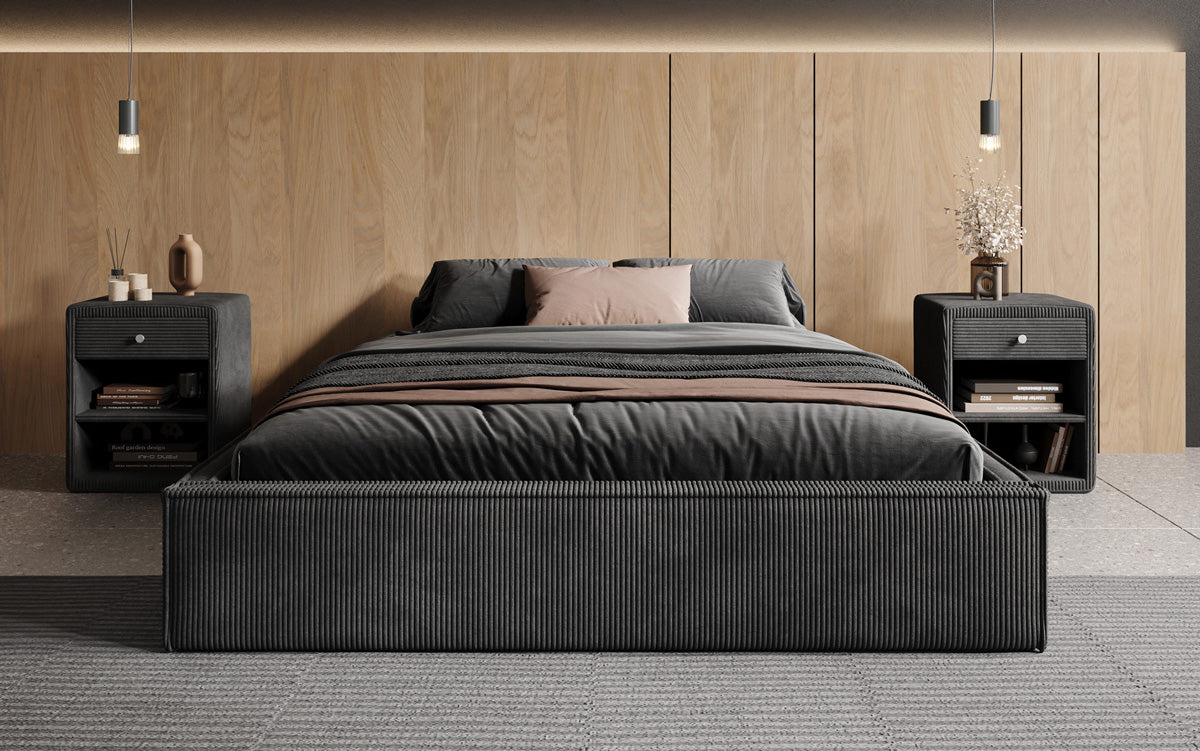Designer Polsterbett Base mit Stauraum ohne Headboard in Cord