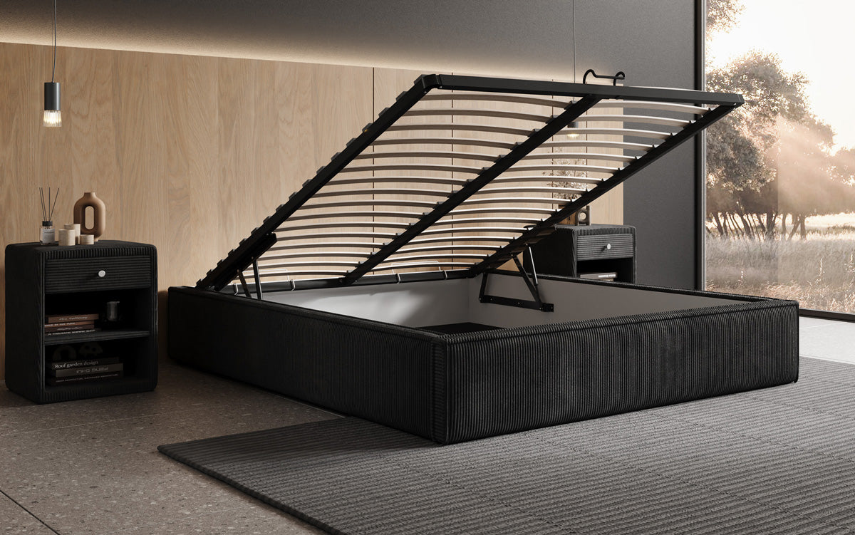 Designer Polsterbett Base mit Stauraum ohne Headboard in Cord