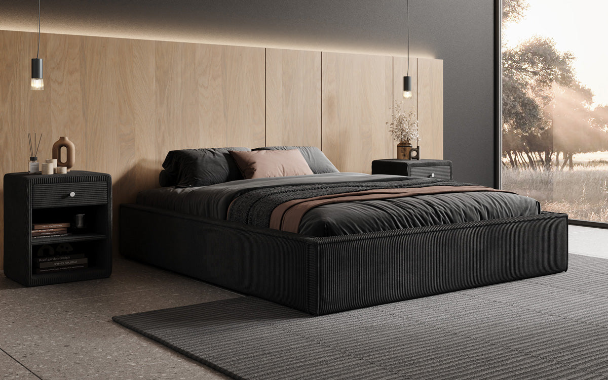 Designer Polsterbett Base mit Stauraum ohne Headboard in Cord