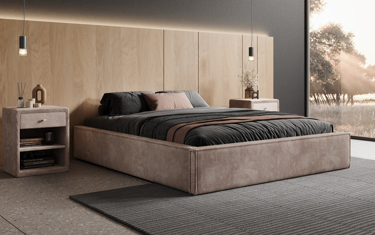 Designer Polsterbett Base mit Stauraum ohne Headboard in Cord