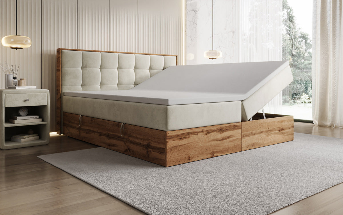 Boxspringbett Timber Quad mit Stauraum in Samt