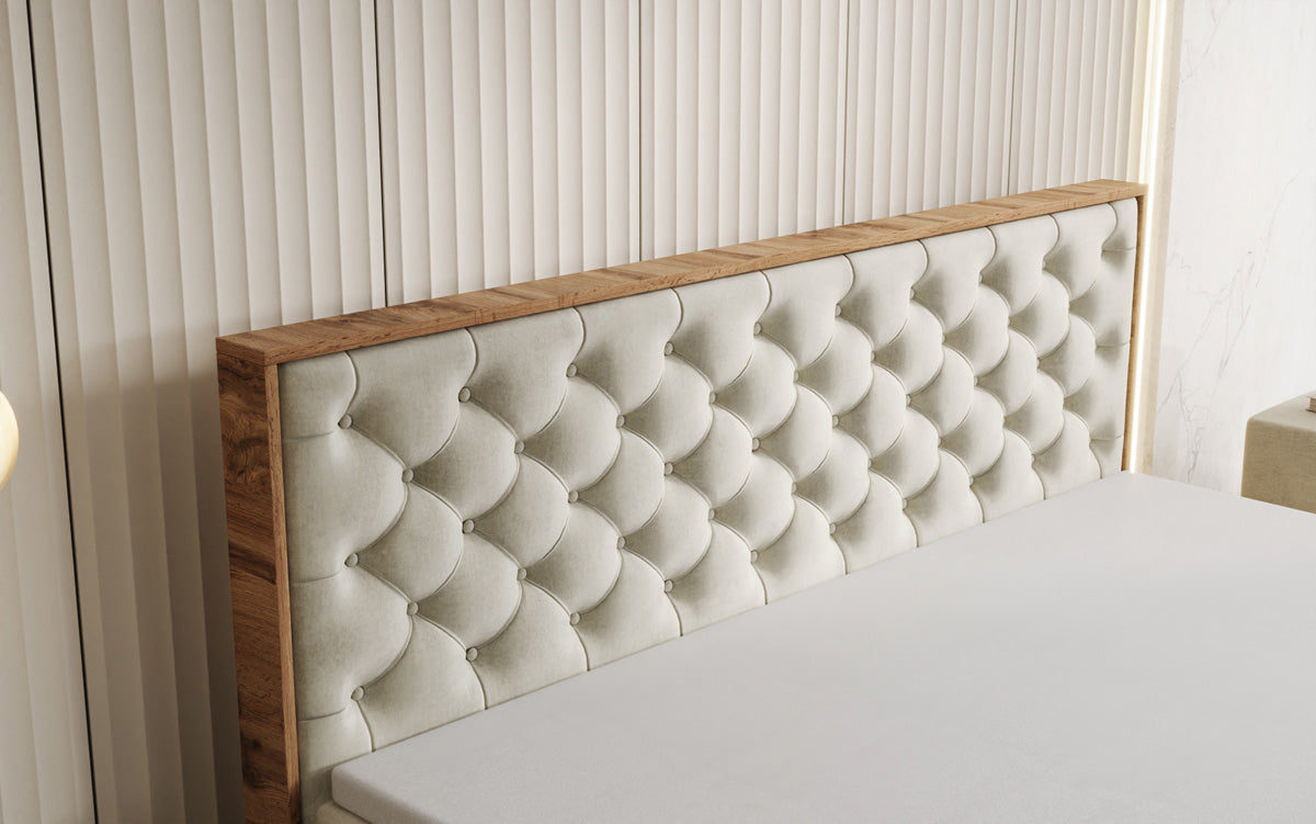 Boxspringbett Timber Chester mit Stauraum in Samt