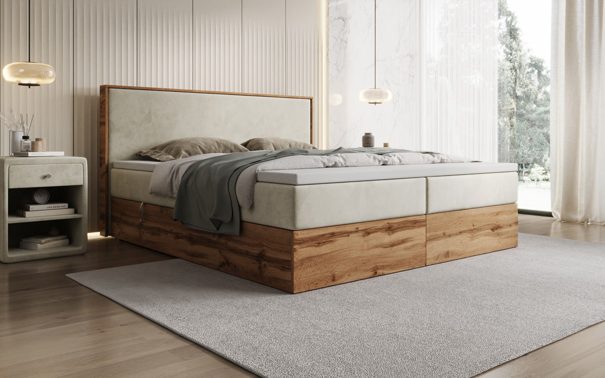 Boxspringbett Timber mit Stauraum in Samt