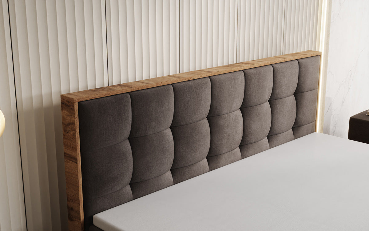 Boxspringbett Timber Quad mit Stauraum in Samt