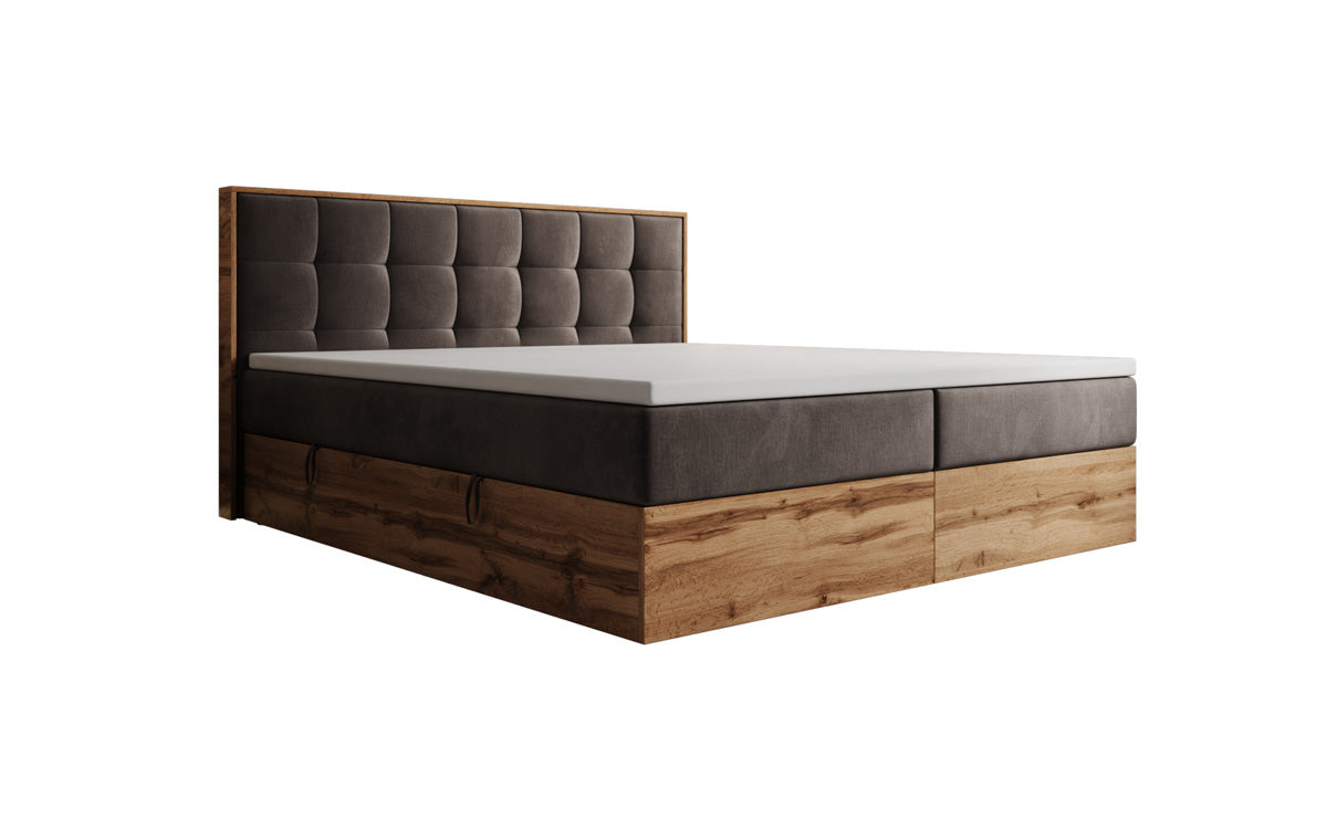 Boxspringbett Timber Quad mit Stauraum in Samt