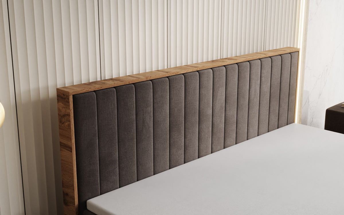 Boxspringbett Timber Line mit Stauraum in Samt