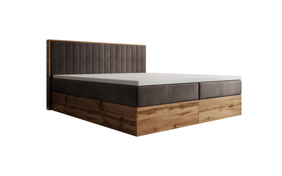 Boxspringbett Timber Line mit Stauraum in Samt