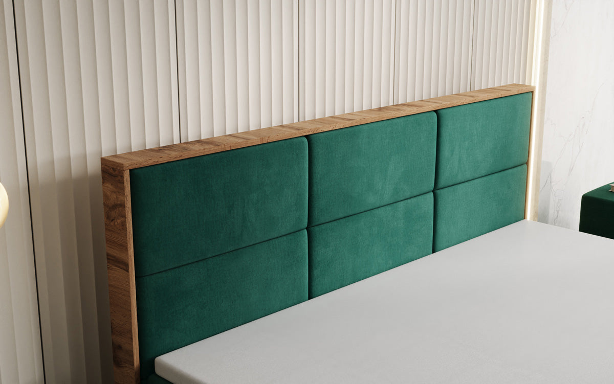 Boxspringbett Timber Panel mit Stauraum in Samt