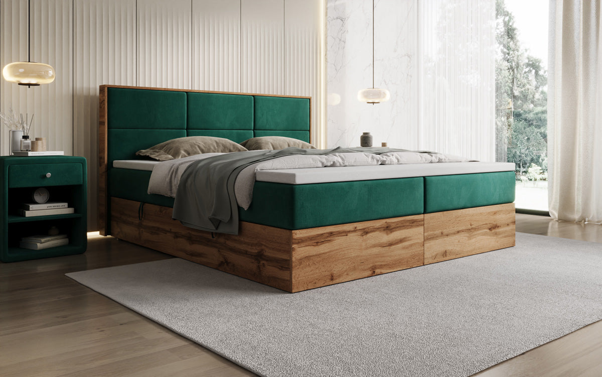 Boxspringbett Timber Panel mit Stauraum in Samt