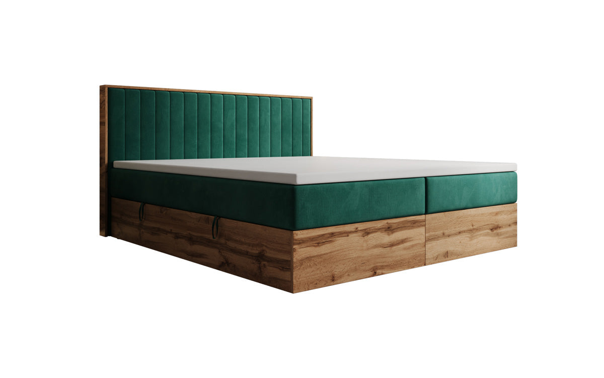 Boxspringbett Timber Line mit Stauraum in Samt