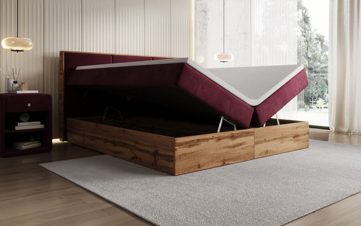 Boxspringbett Timber Panel mit Stauraum in Samt