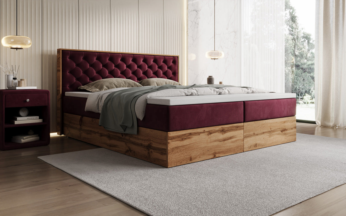 Boxspringbett Timber Chester mit Stauraum in Samt