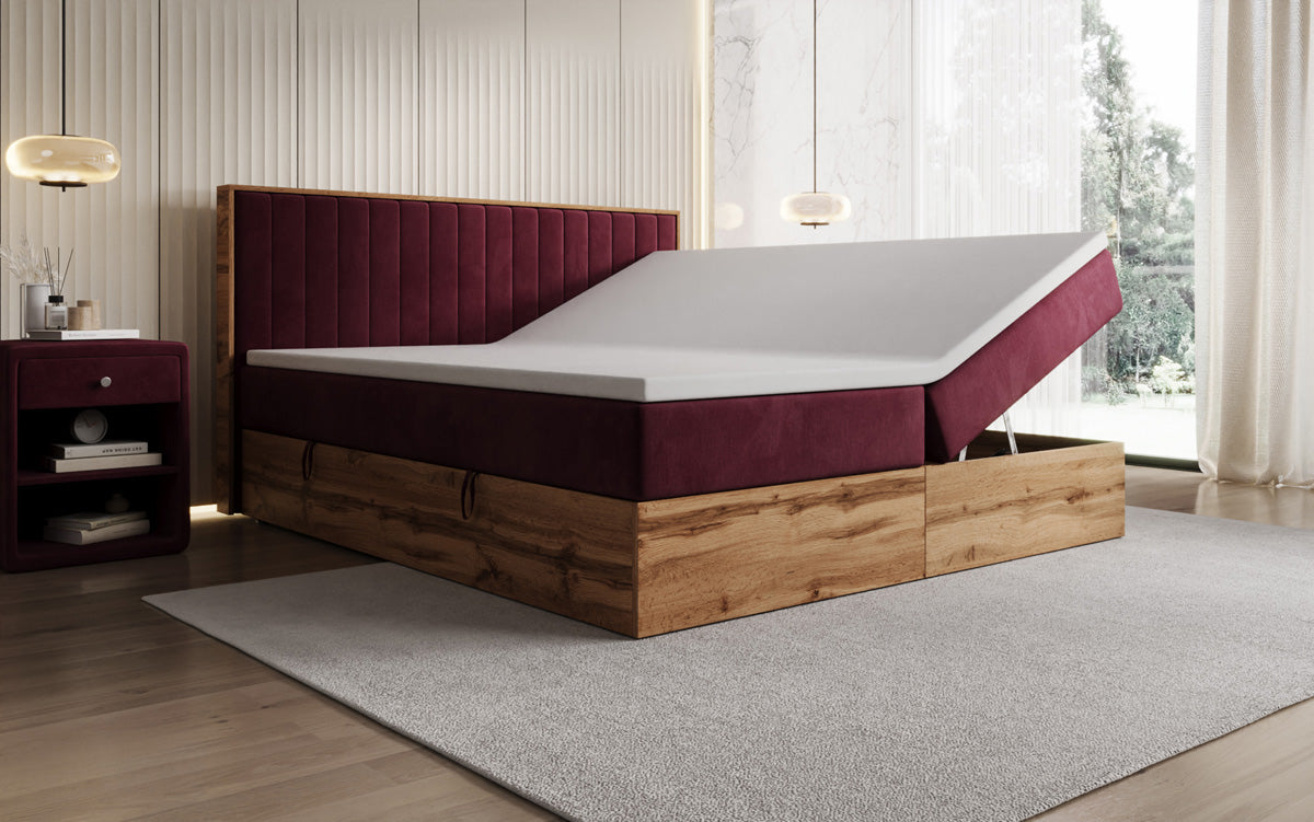 Boxspringbett Timber Line mit Stauraum in Samt