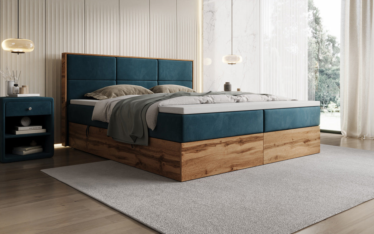 Boxspringbett Timber Panel mit Stauraum in Samt