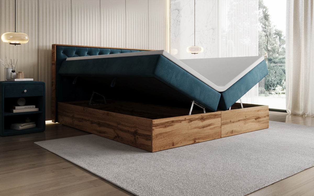 Boxspringbett Timber Chester mit Stauraum in Samt