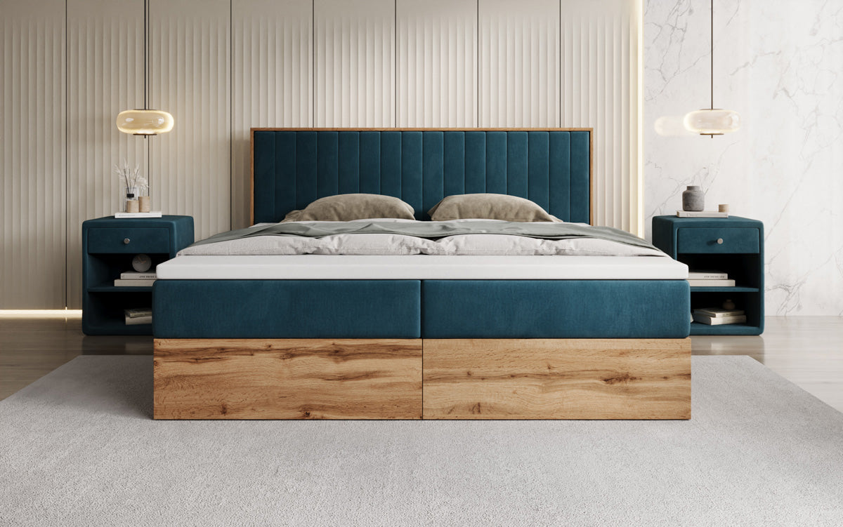 Boxspringbett Timber Line mit Stauraum in Samt