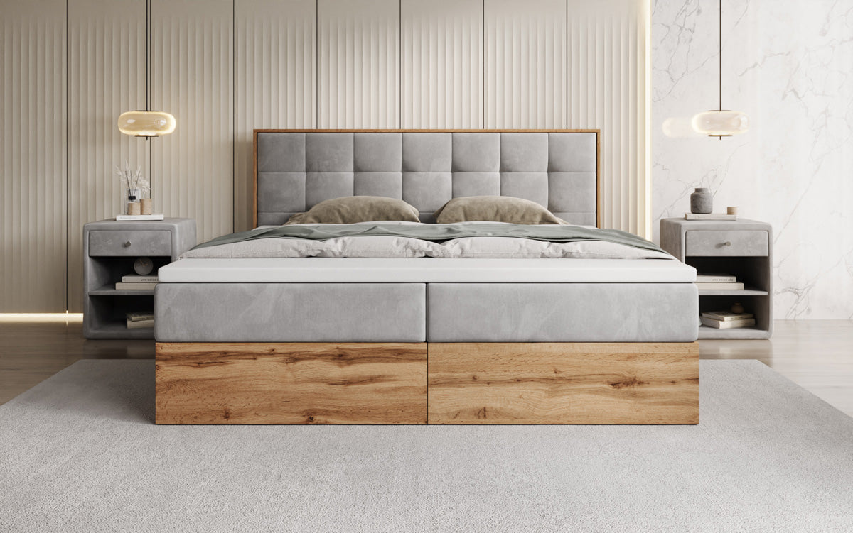 Boxspringbett Timber Quad mit Stauraum in Samt