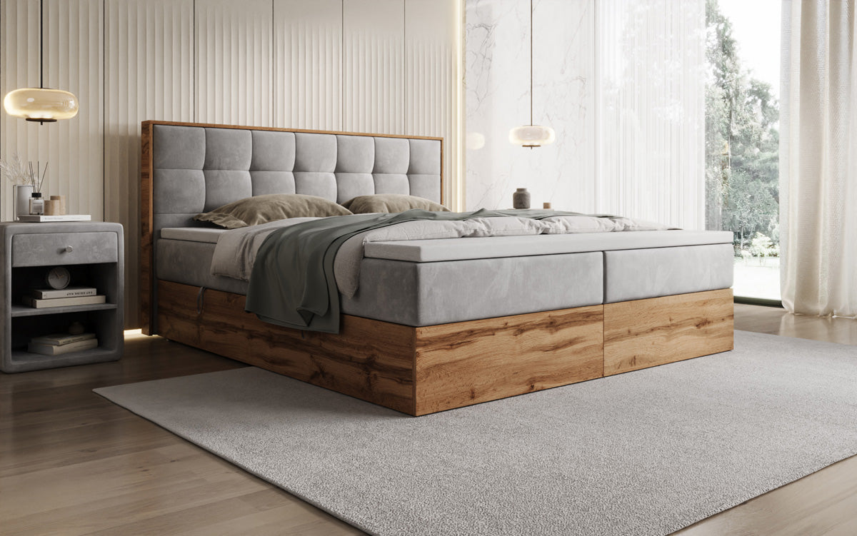 Boxspringbett Timber Quad mit Stauraum in Samt