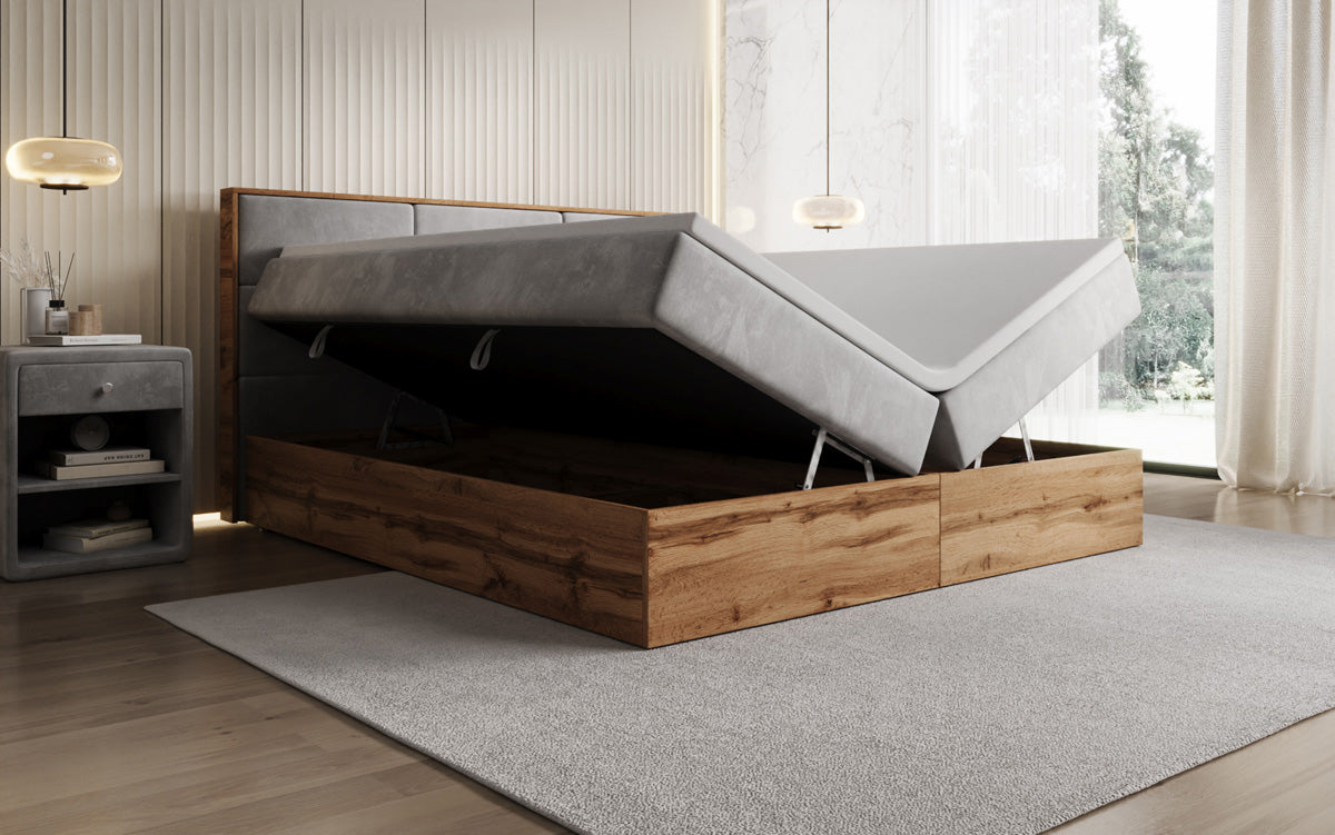 Boxspringbett Timber Panel mit Stauraum in Samt