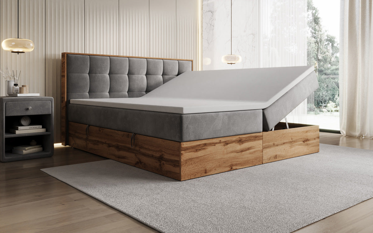 Boxspringbett Timber Quad mit Stauraum in Samt