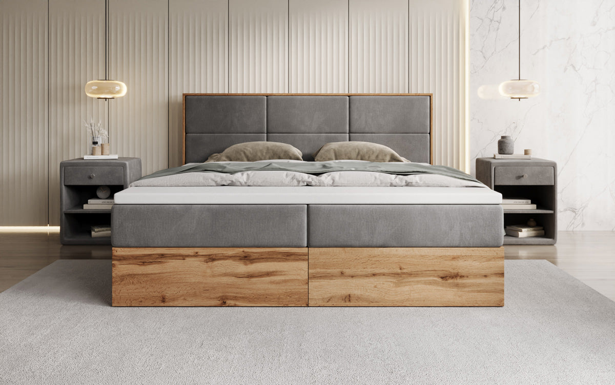 Boxspringbett Timber Panel mit Stauraum in Samt