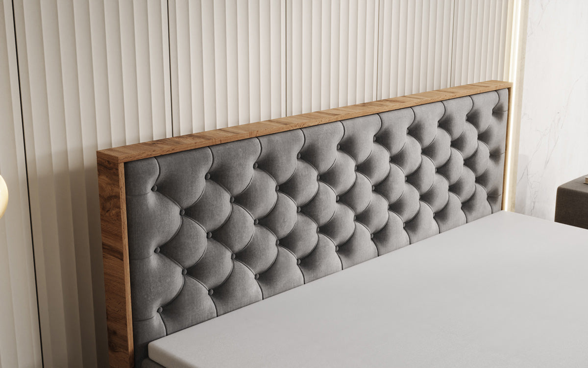 Boxspringbett Timber Chester mit Stauraum in Samt