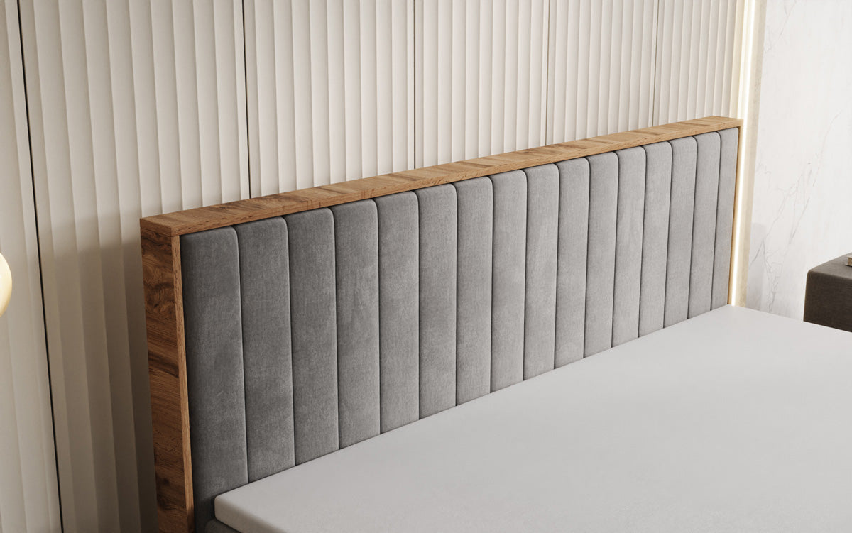 Boxspringbett Timber Line mit Stauraum in Samt
