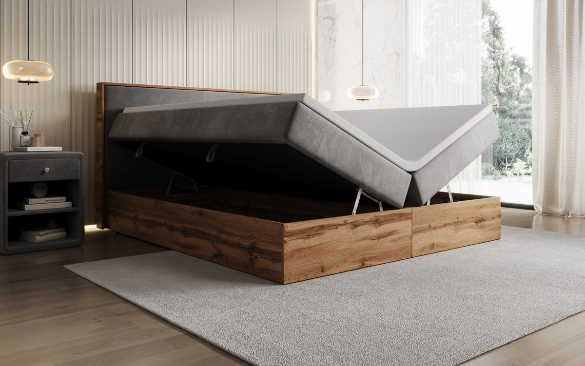 Boxspringbett Timber mit Stauraum in Samt