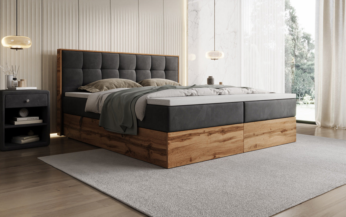 Boxspringbett Timber Quad mit Stauraum in Samt