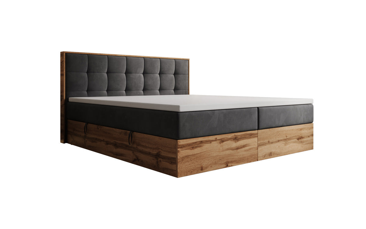 Boxspringbett Timber Quad mit Stauraum in Samt