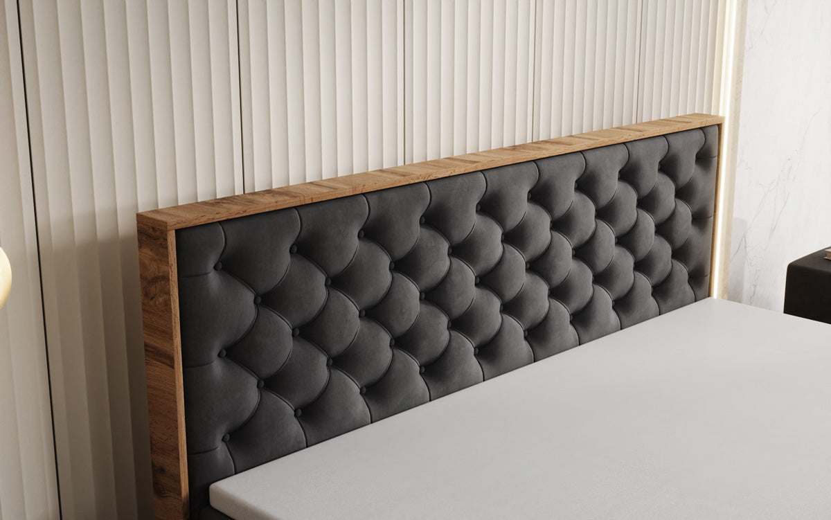 Boxspringbett Timber Chester mit Stauraum in Samt
