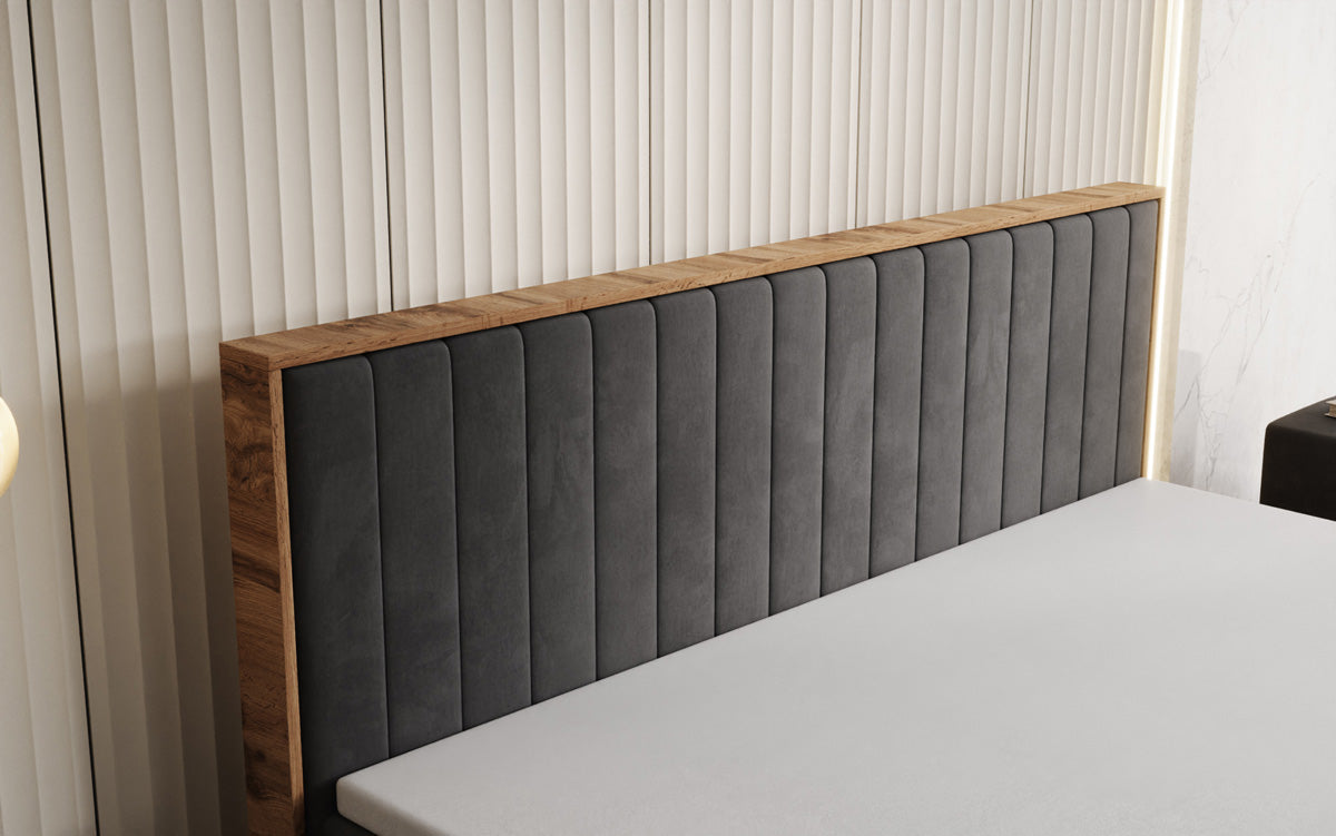 Boxspringbett Timber Line mit Stauraum in Samt
