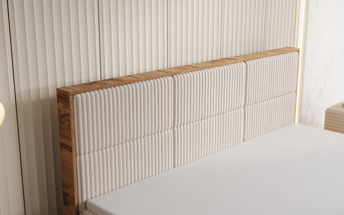 Boxspringbett Timber Panel in Cord mit Stauraum