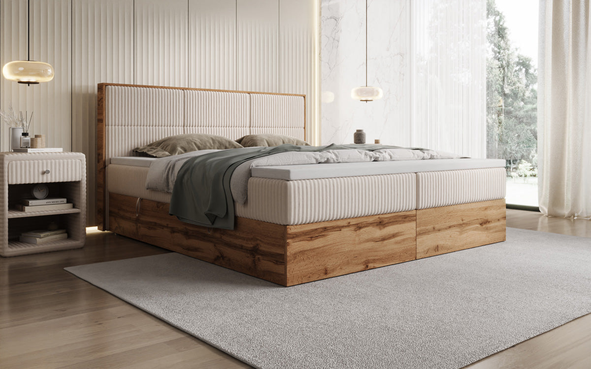 Boxspringbett Timber Panel in Cord mit Stauraum