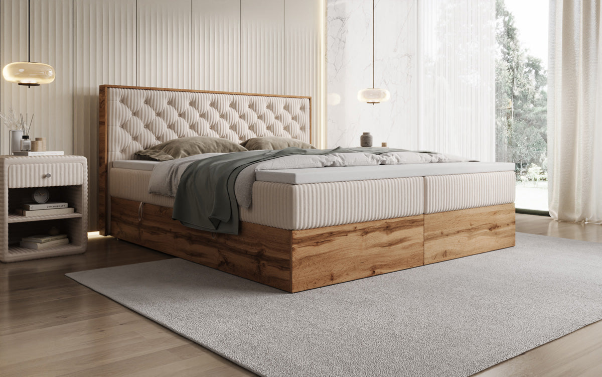 Boxspringbett Timber Chester in Cord mit Stauraum
