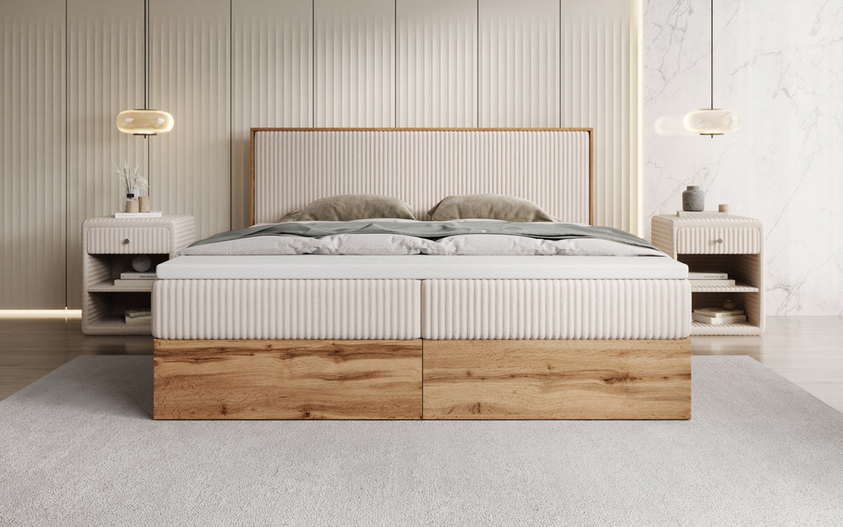 Boxspringbett Timber in Cord mit Stauraum