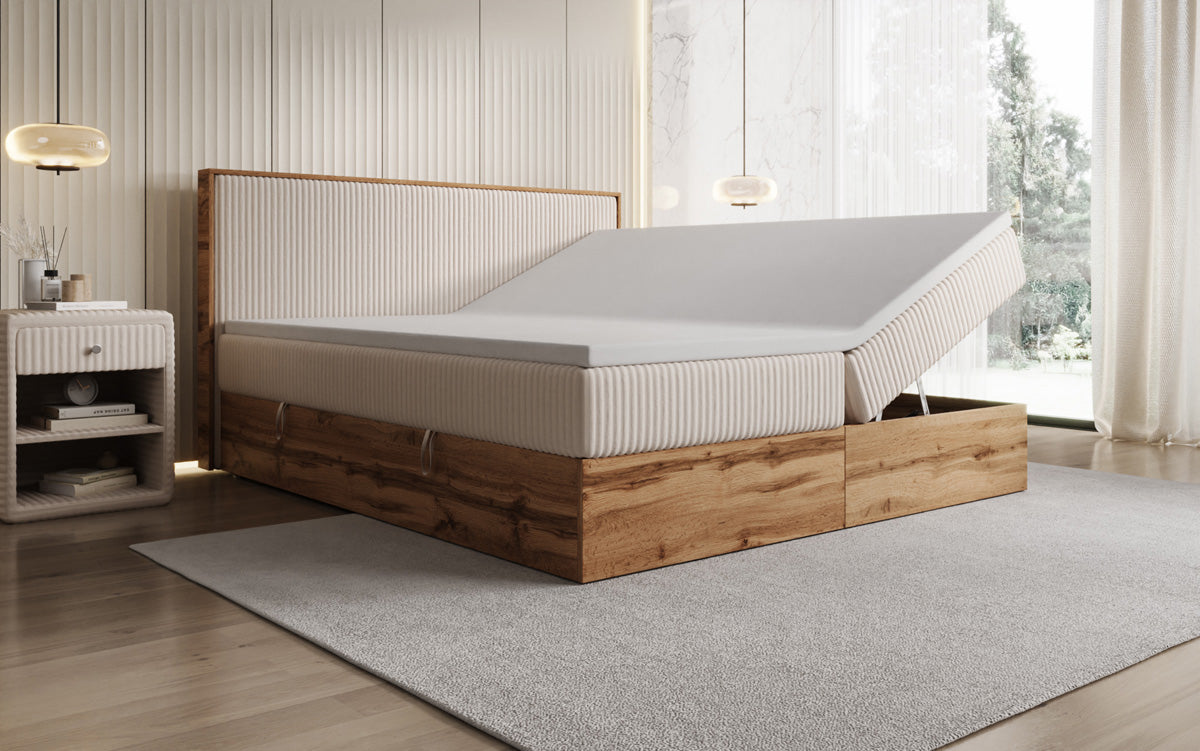 Boxspringbett Timber in Cord mit Stauraum