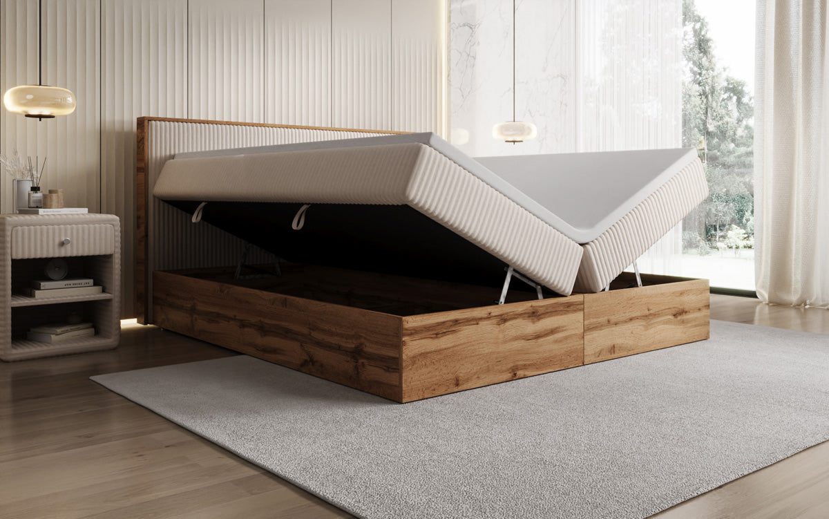 Boxspringbett Timber in Cord mit Stauraum
