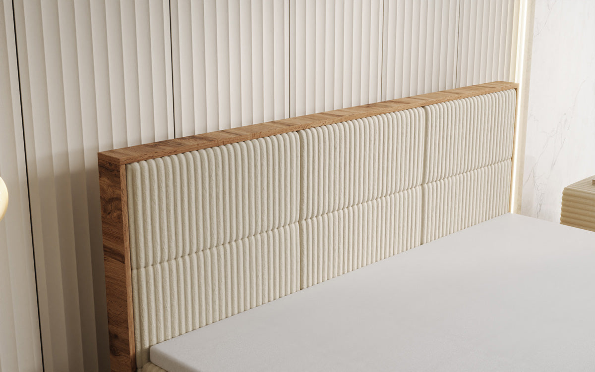 Boxspringbett Timber Panel in Cord mit Stauraum