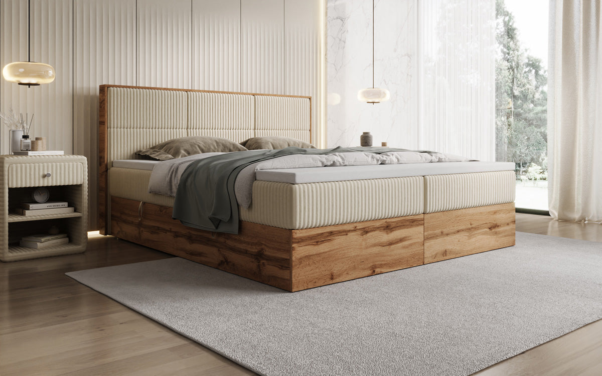 Boxspringbett Timber Panel in Cord mit Stauraum