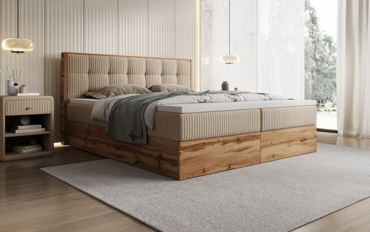 Boxspringbett Timber Quad in Cord mit Stauraum