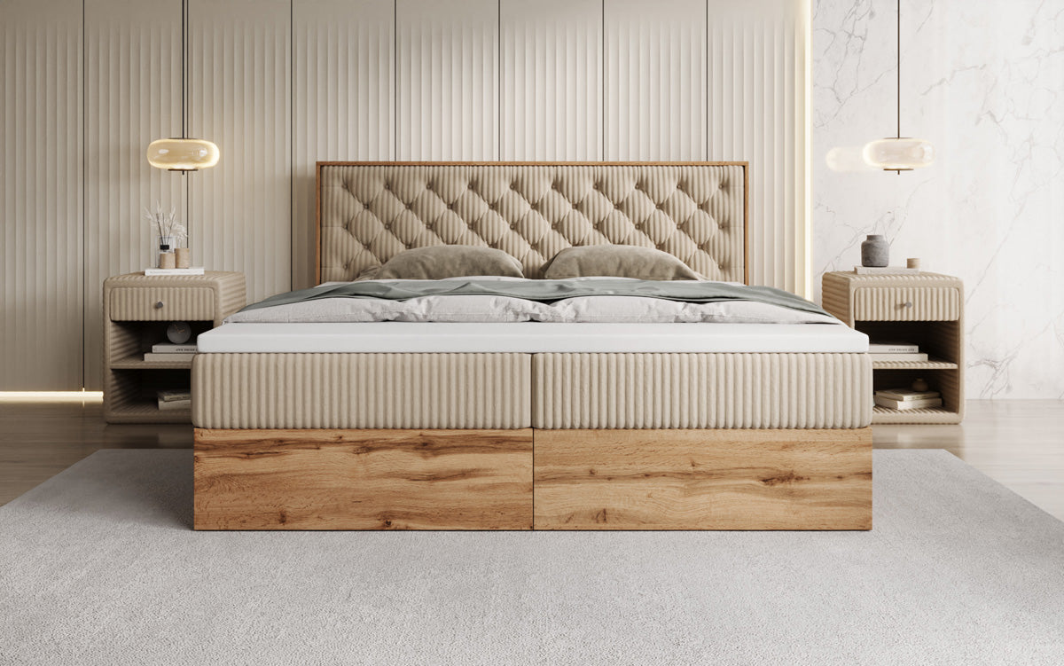 Boxspringbett Timber Chester in Cord mit Stauraum