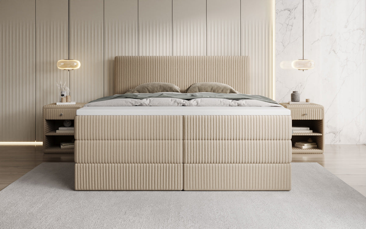 Boxspringbett Kubo King in Cord mit Stauraum