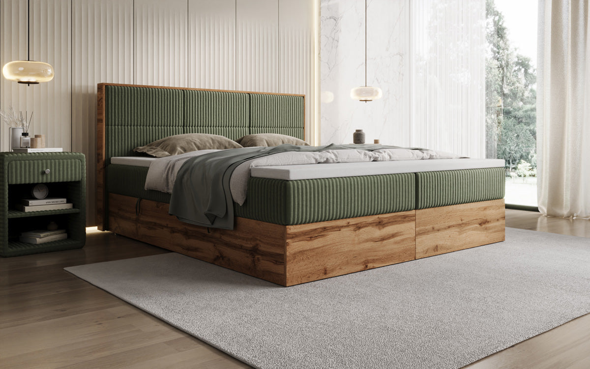 Boxspringbett Timber Panel in Cord mit Stauraum